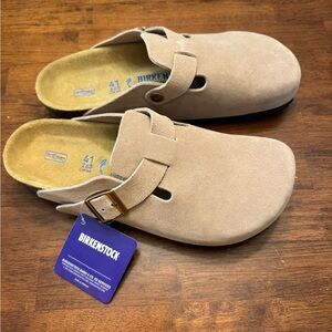 Birkenstock Boston Clogs Size 41 Suede Taupe Soft Footbed
